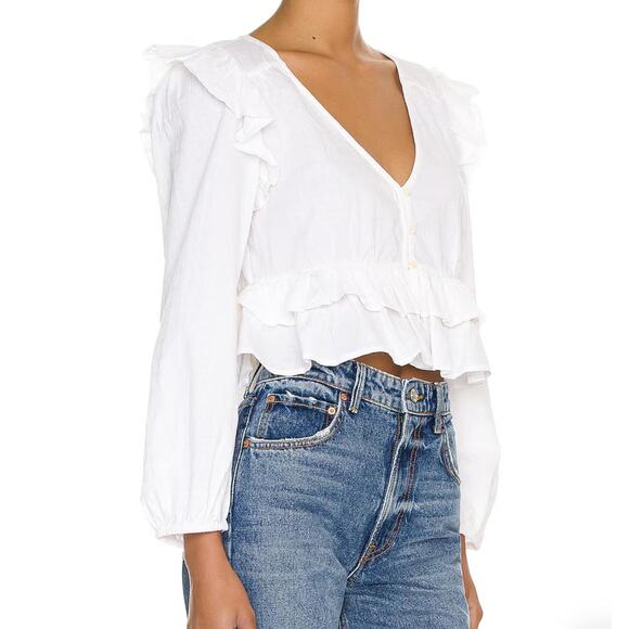 Cleobella Mandie Blouse Ivory Size M NWOT Boho Ruffle Organic Cotton - Picture 2 of 12